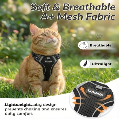 Luxelle Escape-Proof Cat Harness and Leash Set – Adjustable No Pull Soft Vest with 360° Reflective Straps, Built-in Pocket...