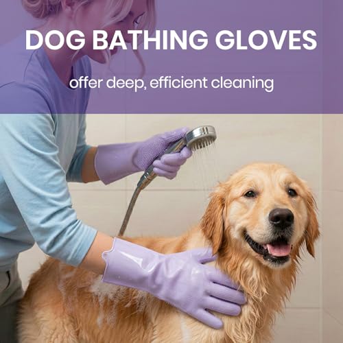 DELOMO Pet Grooming Gloves 1 Pair: Soft and Gentle Silicone Dog Washing Gloves - Bathing Scrubber Brush Mitt Grooming Shed...