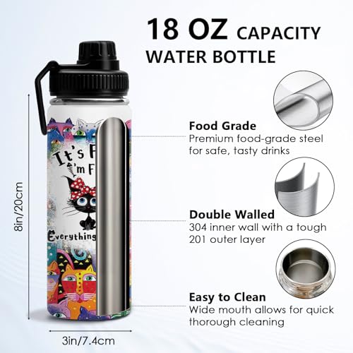 DUUV Cat Gifts for Women, 18 Oz Cat Water Bottle, Cats Lover Gifts for Birthday Christmas Thanksgiving, Cute Cats Thermos ...