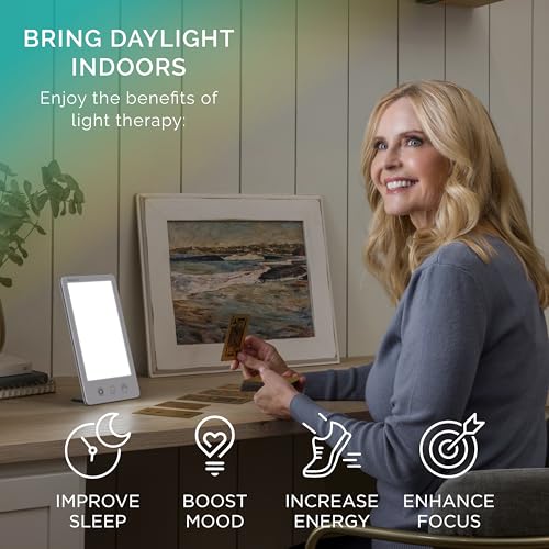Verilux HappyLight Touch Plus - Light Therapy Lamp with 10,000 Lux, UV-Free, LED Bright White Light with Adjustable Bright...