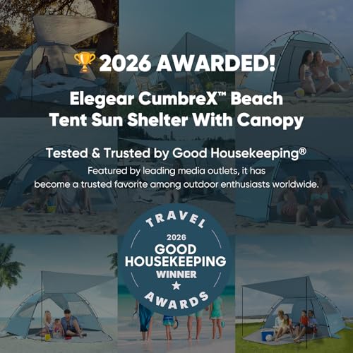 Elegear CumbreX™ Beach Tent Sun Shelter with Canopy, 4-5 Person Pop Up Beach Tent, Easy Setup UPF 50+ UV Protection Portab...