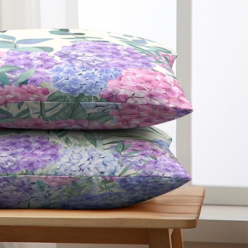 Kwlegh Pink Hydrangea Lumbar Pillow Covers Spring Flowers Outdoor Pillow Covers 12x20 Set of 2 Purple Pink Hydrangea Eucal...