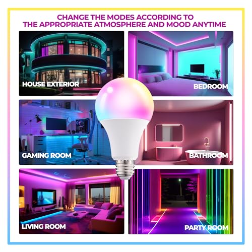 Droiee Dimmable E26 Warm LED Light Bulb, 6W RGBW Color 500LM with 16 Color Changing Modes for Christmas, Party etc with Re...