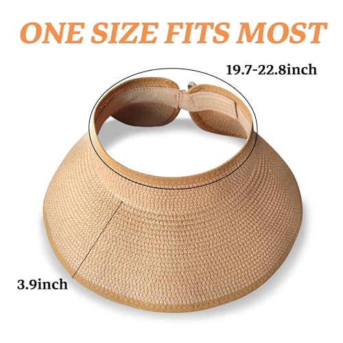 JYxingchi Sun Visor Hats for Women Straw Wide Brim Ponytail Beach Hat Packable Foldable UV Protection Travel Hats