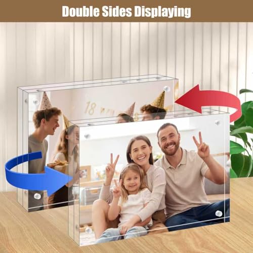 Egofine 4x6 Acrylic Frames 6 Pack, 20mm Thicker Frameless Clear Picture Frames, Double Sided Magnetic Picture Frames, Free...