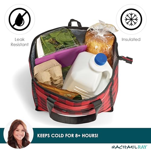 Rachael Ray Chillout Soft Cooler Bag, Large Reusable Insulated Grocery Bag with Zippered Top, Travel Tote for Hot or Cold ...