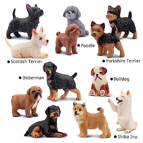 EYSCOTA 12PCS Dog Figurines, Realistic Plastic Puppy Figurines, Hand Painted Emulational Tiny Dogs Animals Toy, Dog Cake T...