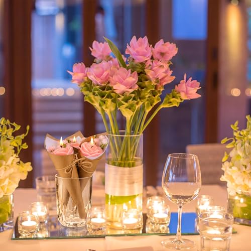 Conelist 20 Pcs Pink Rose Wedding Candles for Guests Mini Flower Shaped Candles Bouquet Floral Tealight Bulk Table Decor G...