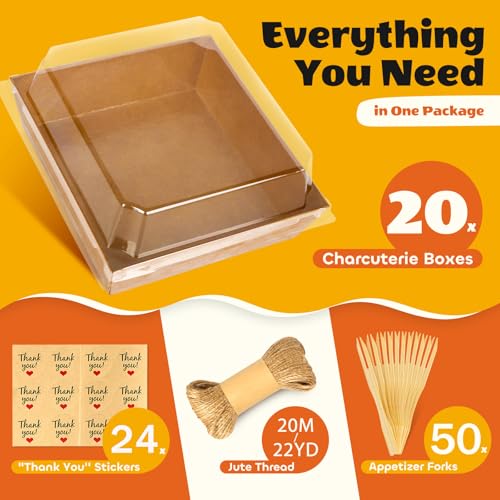 LNDIEHS 20Pcs Small Charcuterie Boxes with Clear Lids - Paper Mini Charcuterie Boxes To Go, Disposable Food Container with...