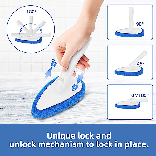 Qaestfy Shower Bathtub Tub Tile Scrubber Cleaning Brush with 51'' Handle, 5 Non-Scratch Scouring Pads, Adjustable Long Han...