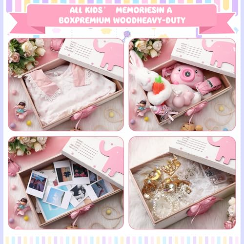 Soaoo 3D Wooden Baby Boys Memories Keepsake Box Baby Girls Elephant First Keepsake Box New Parent Newborn Baptismal Birthd...