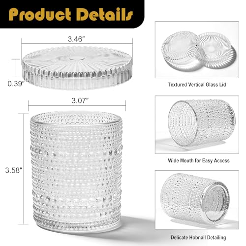 Bathroom Organizers and Storage, 4 pack Glass Qtip Holder, Bathroom Jars with Lids, Vanity Organizer for Cotton Rounds, Ba...