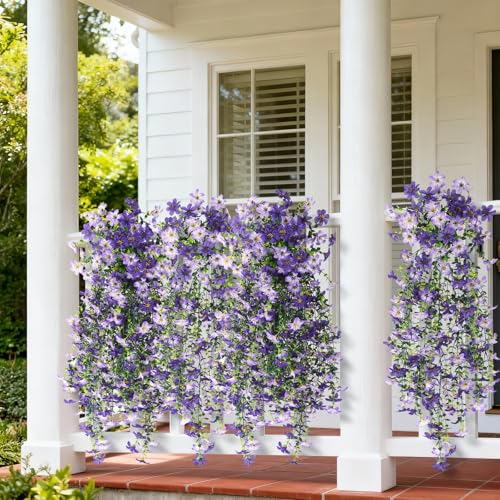 Artificial Fake Hanging Flowers Plants for Outdoor Spring Summer Decoration,2 PCS Faux Silk Daisy with Eucalyptus Leaves,U...