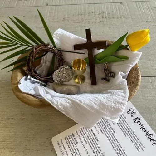 Oh Remember Kit- Easter Resurrection Keepsake Set, Christian Faith Decor with 11 Symbolic Pieces in 8 Inch Rustic Wooden B...