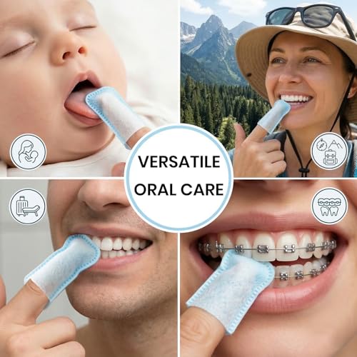 150pcs Disposable Textured Teeth Wipes Finger Brush Oral Brush Ups, Deep Cleaning Dental Wipes, Individually Wrapped, Mint...
