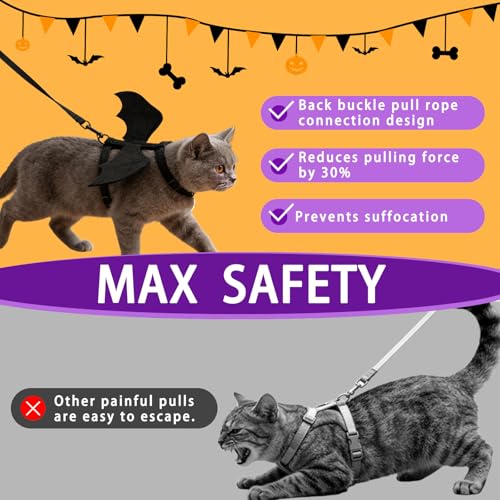 Yonuni Cat Harness and Leash, Cat Halloween Costumes with Bat Wings Escape Proof Soft Adjustable Vest, Easy Control Breath...
