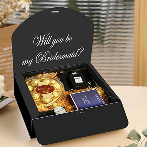 BoShahai 10 PCS Boxes with Lids, 10.6x7.8x3.1 Inch Kraft Paper, Black Gift Boxes with Ribbon, Bridesmaid Proposal Box for ...