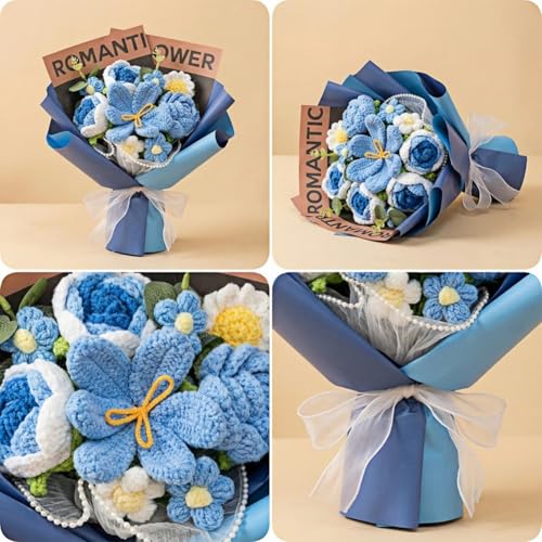 OceSylower Crochet Flower Bouquet, Knitted Flowers, Rose and Tulips for Mom Girlfriend, Mother's Day, Birthday Gifts, Grad...