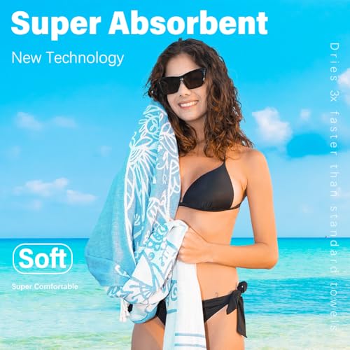 Widdonen Thin Turkish Beach Towel Lightweight Quick Dry Absorbent Cotton Bathroom Bath Pool Swim Towels Extra Large Oversi...
