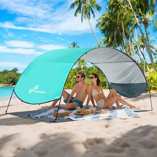 Sportneer Beach Tent Sun Shelter: UPF 50+ UV Protection Beach Canopy Tent Sun Shade for 2-3 Person, Easy Set Up Canopy wit...