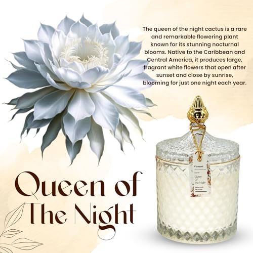 VIONAMI Luxury Scented Candle Gift – Queen of The Night Rare Flower Fragrance in Elegant Glass Jar, Decorative Soy Candles...