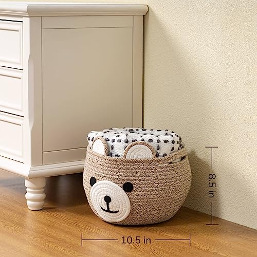 CherryNow Baby Basket for Nursery, Bear Gift Baskets for Kids, Baby Shower Basket with Handles, Small Cute Animal Baskets,...