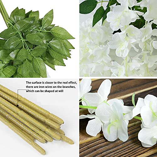 WEISPARK Fake Hanging Flowers - 12 Pieces 3.75 Feet/Piece Artificial Wisteria Vine Ratta Hanging Garland Silk Flowers for ...