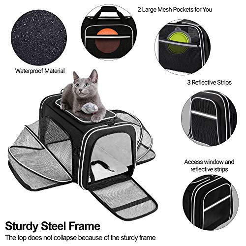 MASKEYON TSA Airline Approved Large Pet Travel Carrier,4 Sides Expandable with 2 Mesh Pockets,3 Entry, Soft Sided Collapsi...