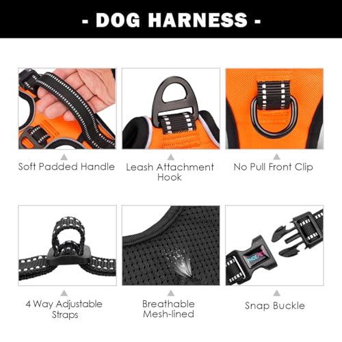 PHOEPET No Pull Dog Harness Medium Reflective Front Clip Vest with Handle,Adjustable 2 Metal Rings 3 Buckles,[Easy to Put ...