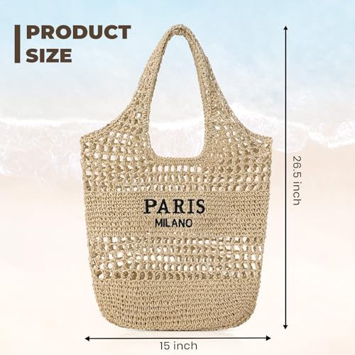 Pleneal Beach Bags for Women - Women Beach Tote Bag, Summer Mesh Hollow Straw Tote Bag for Holiday Market