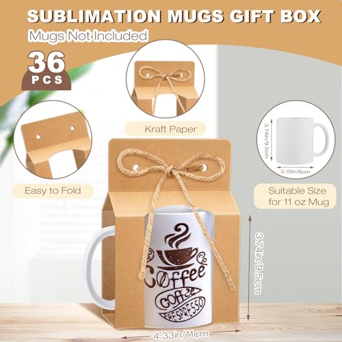 Kosiz 36 Pcs Kraft Mug Boxes Sublimation Coffee Mugs Gift Bags with Window Packaging Storage Box for Shipping Selling Wedd...