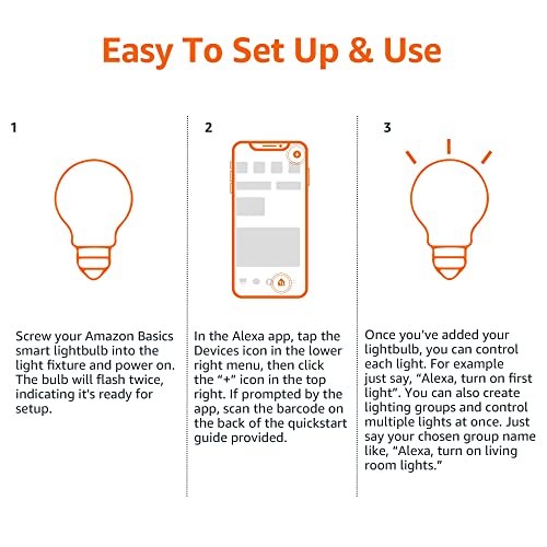 Amazon Basics Smart A19 LED Light Bulb, Color Changing, 9W (60W Equivalent), 800LM, Works with Alexa Only, WiFi 2.4 GHz, N...