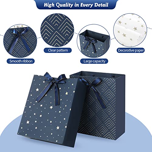 KomoLeay 4 Pack 9" Medium Size Gift Bags Assorted Premium Blue Gift Bags with Tissue Paper Use for Birthdays, Baby Shower,...