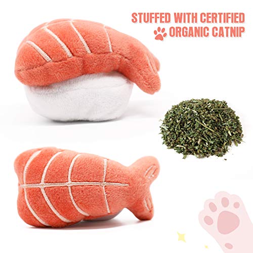 CiyvoLyeen 6 Pack Sushi Cat Toys with Catnip Sushi Roll Pillow Kitten Chew Bite Supplies Boredom Relief Fluffy Kitty Teeth...