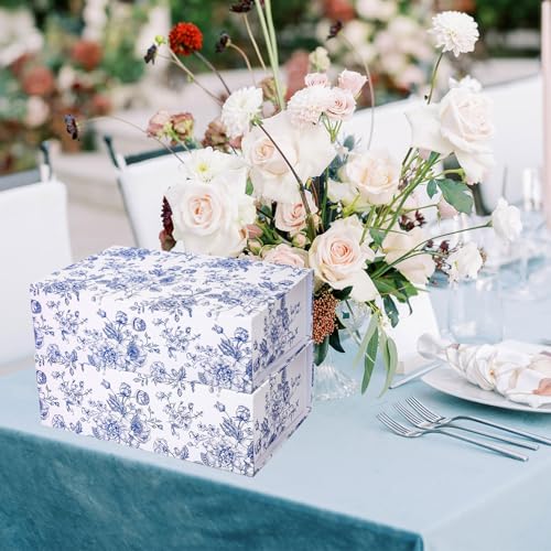 Whaline 3Pcs Blue Floral Paper Gift Box with Magnetic Closure Vintage Chinoiserie Toile Flower Print Present Packaging Box...