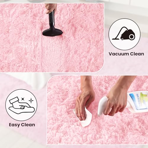 GREFFY Soft Runner Rugs for Bedroom, 2x8 Ft Hallways Modern Plush Pink Shag Carpet, Non Slip Dorm Bedside Shaggy Rug for L...
