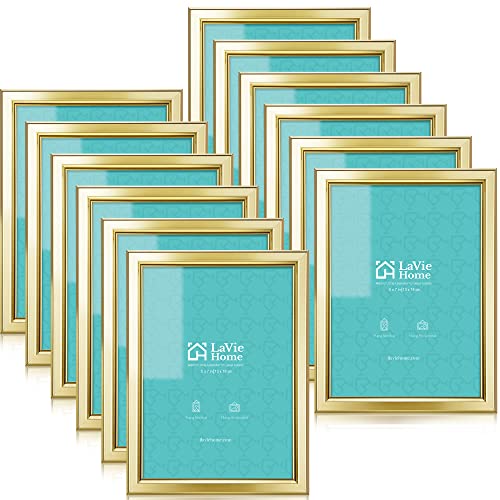 LaVie Home 5x7 Picture Frames (12 Pack, Gold) Simple Designed Photo Frame with High Definition Glass for Wall Mount & Tabl...
