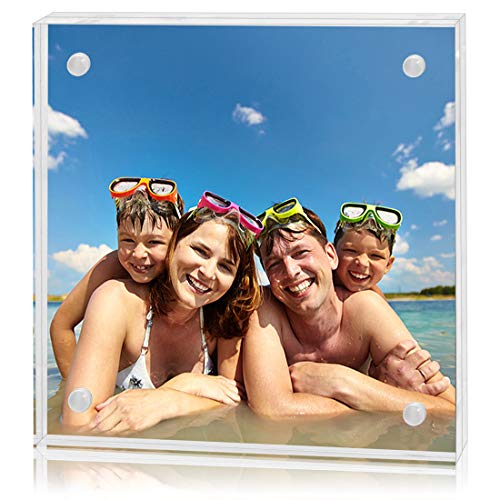 Americanflat 4x4 Acrylic Picture Frame - Double Sided Frames with Magnetic Corners - Transparent Acrylic Frames for Desk o...