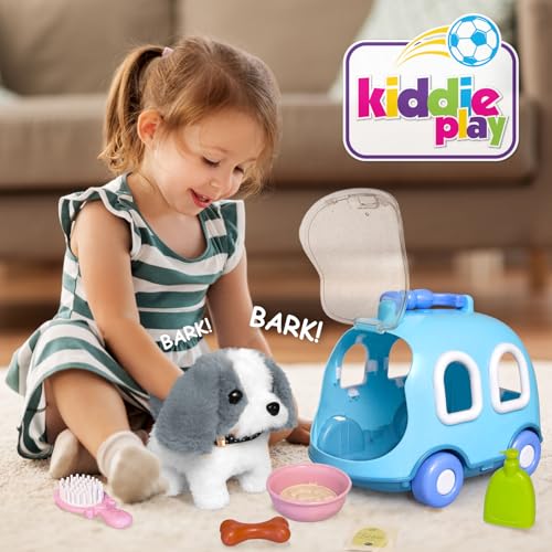 Kiddie Play Dog Toys for Kids Girls Barking Walking Dog Toy Puppy Pet Care Playset with Carrier and Accessories