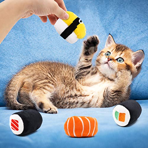 CiyvoLyeen 6 Pack Sushi Cat Toys with Catnip Sushi Roll Pillow Kitten Chew Bite Supplies Boredom Relief Fluffy Kitty Teeth...