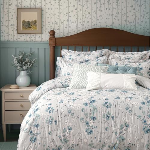 Levtex Home - Florina Comforter Set - Floral - Teal Blue Grey White - Comforter (106 x 94in.) and Two Pillow Cases (36 x 2...