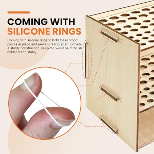 HESHUYU Wooden Paint Brush Holder 105 Holes Paintbrush Holder Organizer Paint Brush Stand Rack with Silicone Rings for Pen...