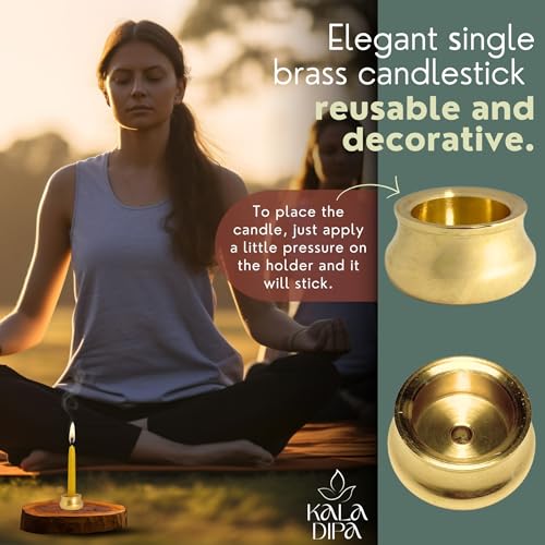 20 Minute Beeswax Meditation Candles – Set of 20 Mini Taper Candles with Brass Candle Holders, Dripless & Smokeless – Ritu...