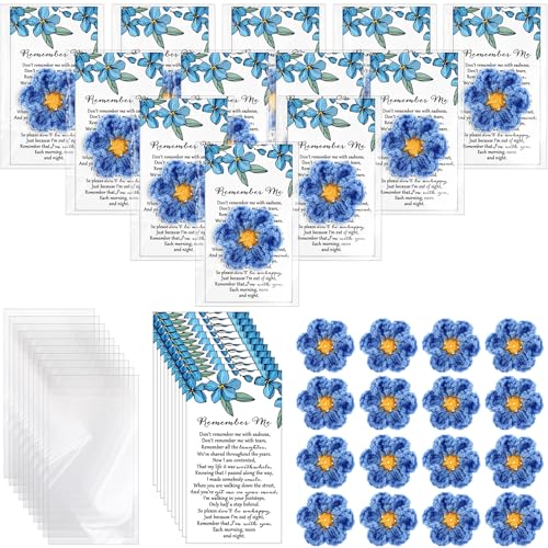 Giegxin 30 Sets Forget Me Not Gifts Bulk Crochet Flowers with Cards Remember Me Funeral Memorial Favor Loss of Loved One C...
