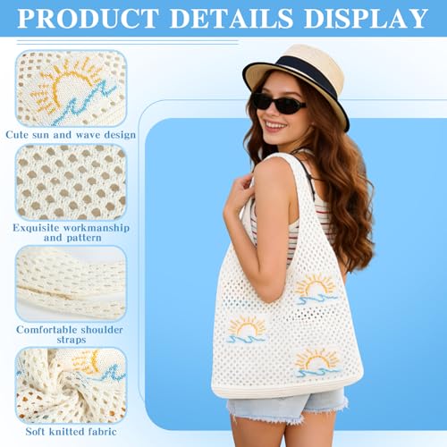 Crochet Beach Tote Bag, Aesthetic Mesh Tote Bag Hippie Bag Knit Bag, Summer Beach Bag for Women