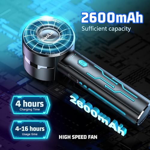 AaoLin 2pcs Portable Handheld Turbo Fan with 7000rpm High-Speed Motor USB Rechargeable Cooling Personal Fan 4-Speed, 4-16H...
