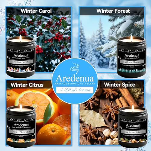 Winter Candles Set – 4 Pack Holiday Scented Candles, 28oz Soy Candle for Home Scented, Cozy Scents of Winter Carol/Spice/C...