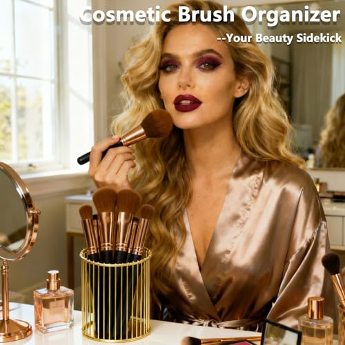 ZJEOSO Gold Metal Pen Holder for Desk - Heavy Duty Makeup Brush Organizer Cup with, Pencil Holder for Office & Home, Stora...