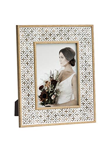 Afuly 5x7 Picture Frame Boho Picture Frames 3D Cross Pattern Distressed Moroccan Photo Frame Wall Desk Bohemia Home Office...