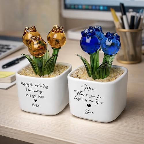 Nazenti Flower Pot Gifts for Mom Grandma Custom Quote, Personalized Floral Glass Flower Potted Gift for Mother's Day, Birt...